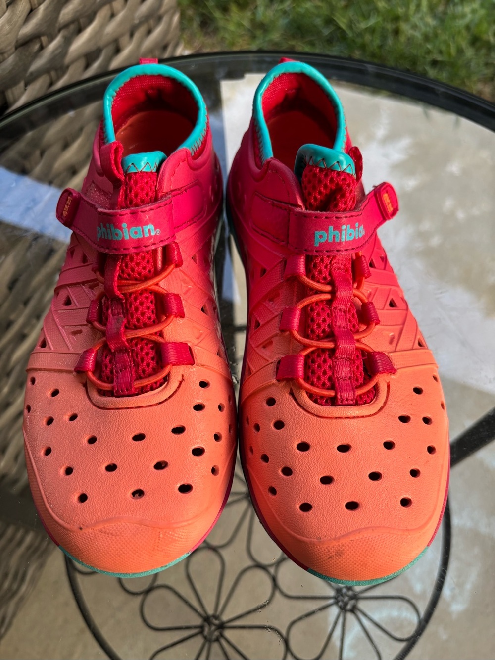 Stride Rite Phibian Water Shoes Kids Size 1 Coral Pink Turquoise Closed Toe